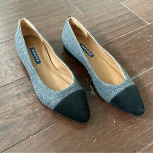 Margaux “The Pointe” Gray Wool Pointed Flats with Black Suede Cap